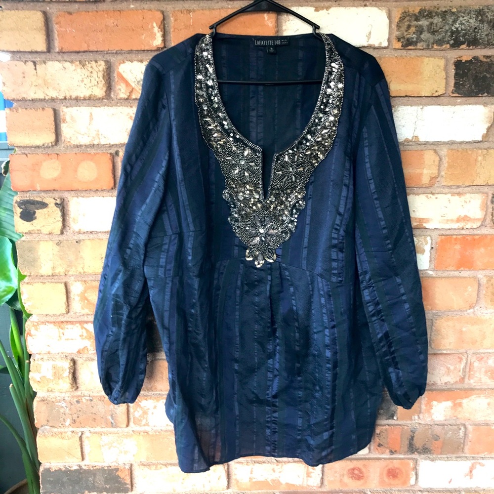 Lafayette 148 NewYork Long Sleeve Beaded Linen top